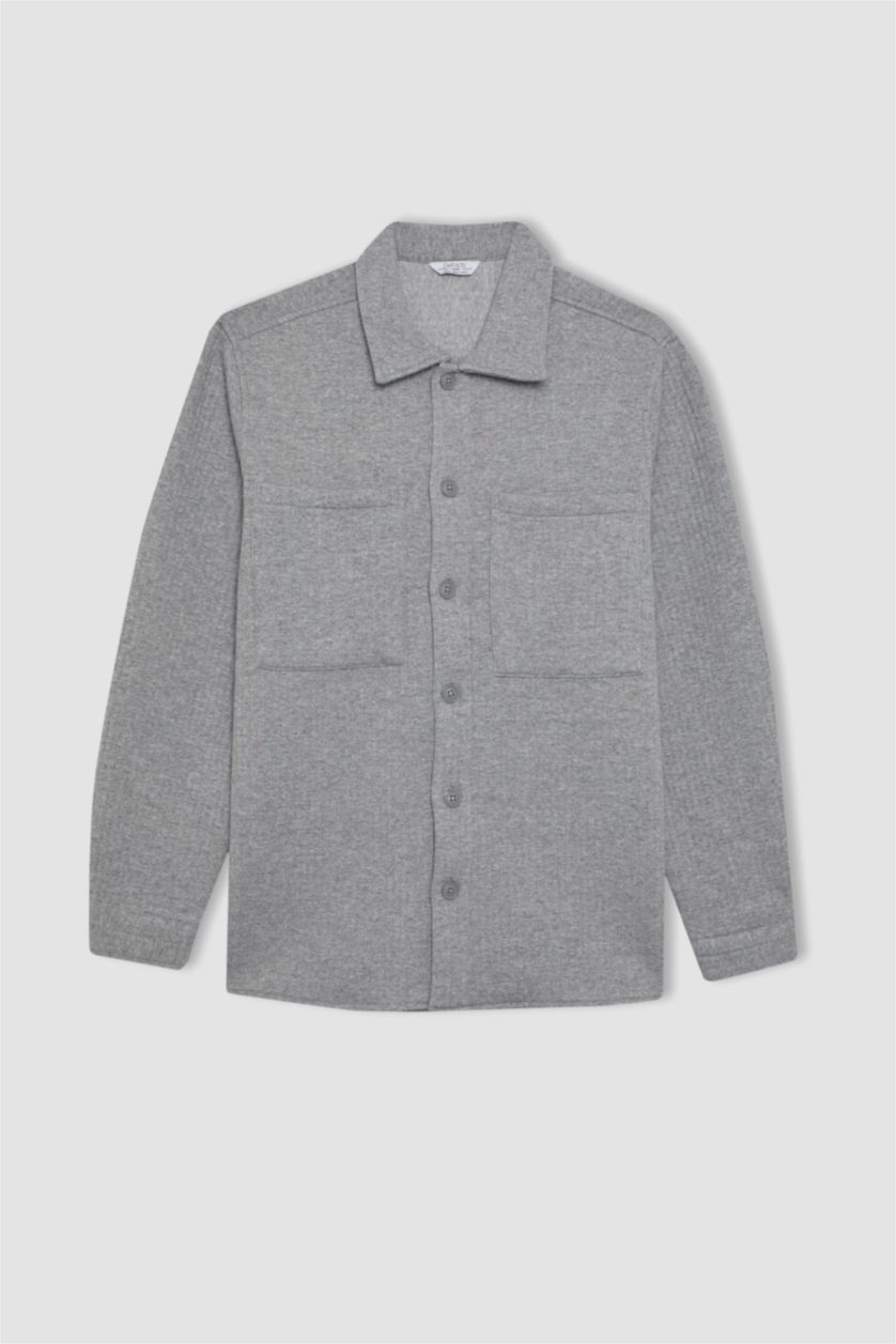 MAN O.GRAY MELANGE Regular Fit Double Pocket Shirt Jacket