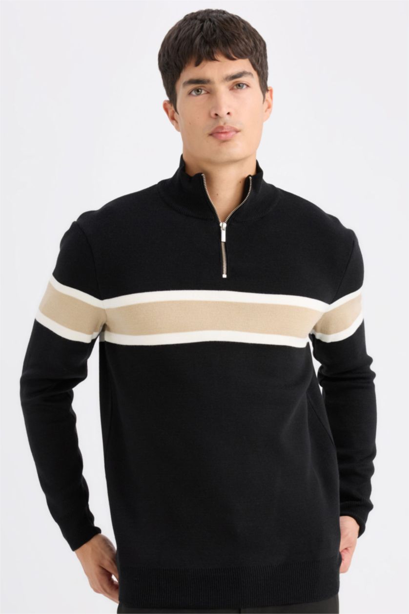 رجال أسود بلوز تريكو مخطط اسود قصة عادية بياخة عالية