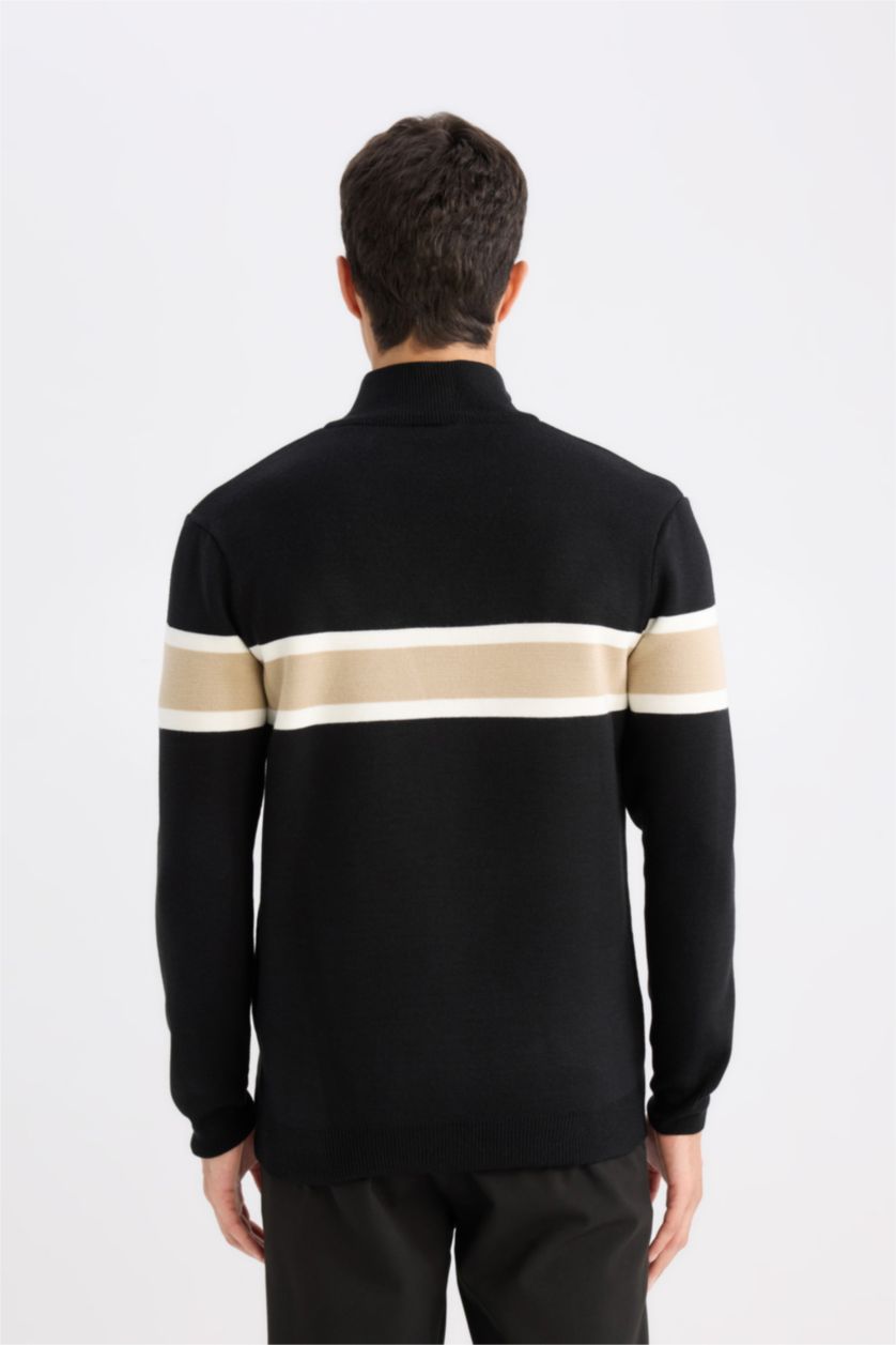 رجال أسود بلوز تريكو مخطط اسود قصة عادية بياخة عالية