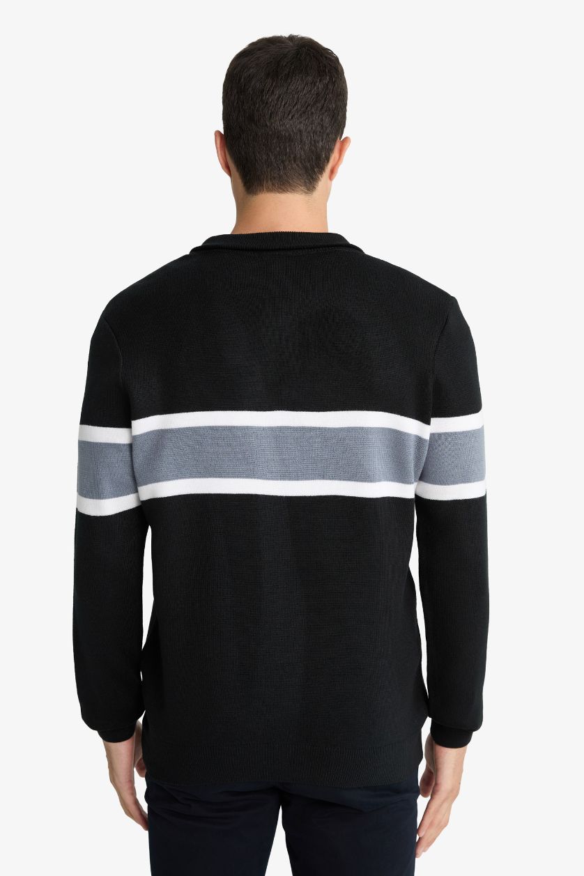 رجالي نيلي فاتح بلوفر تريكو قصة عادية بياقة مدورة