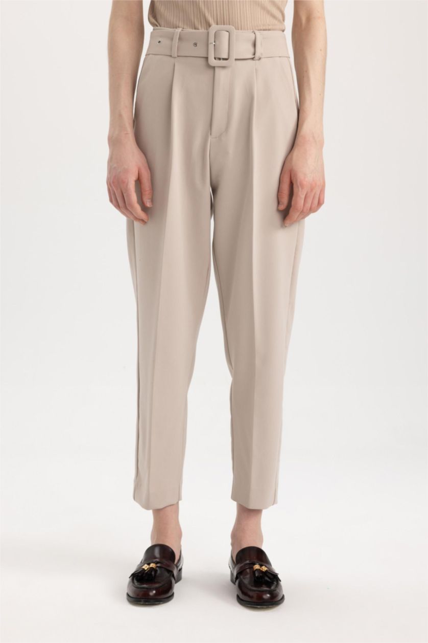 نساء حجري فاتح بنطرون سليم فيت برجل عادي بجيب وخصر عالي