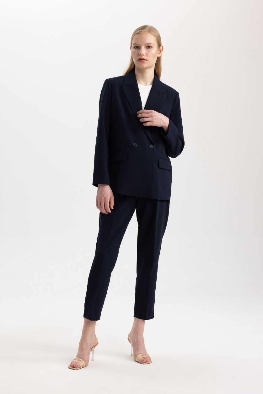 نساء كحلي بنطرون سليم فيت برجل عادي بجيب وخصر عالي