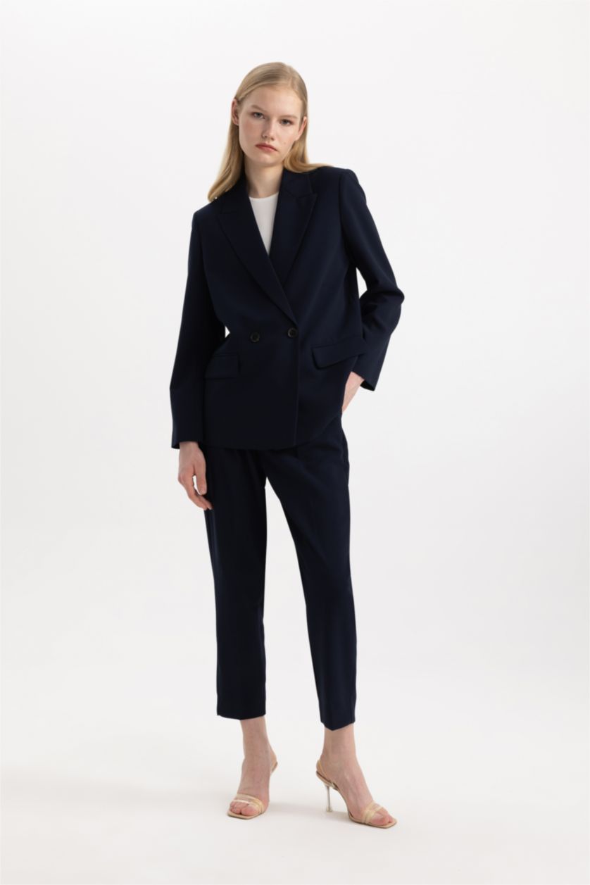 نساء كحلي بنطرون سليم فيت برجل عادي بجيب وخصر عالي