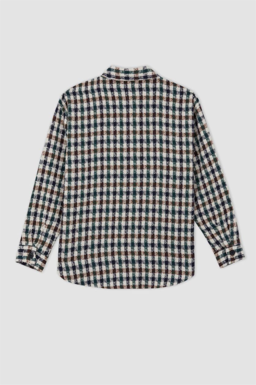 Женщины Бежевый Рубашка оверсайз в клетку с длинным рукавом