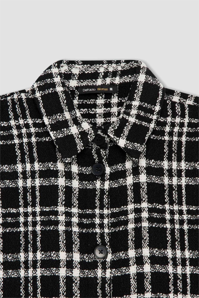 Женщины Черный Рубашка оверсайз в клетку с длинным рукавом