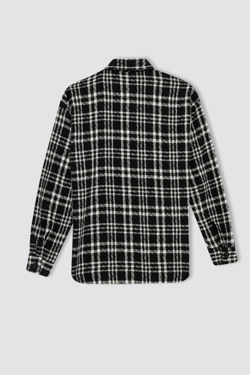 Женщины Черный Рубашка оверсайз в клетку с длинным рукавом