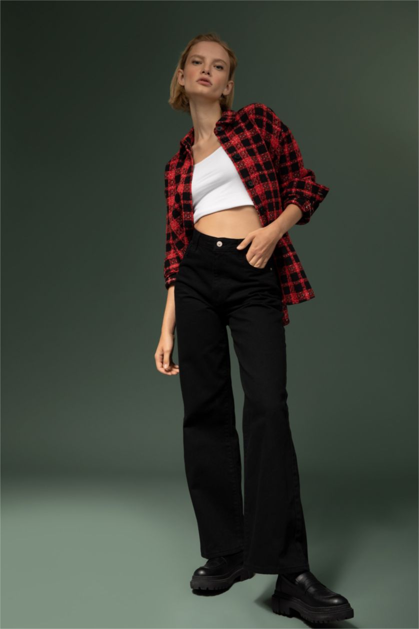 WOMAN Red Oversize Fit Shirt Collar Long Sleeve Shirt