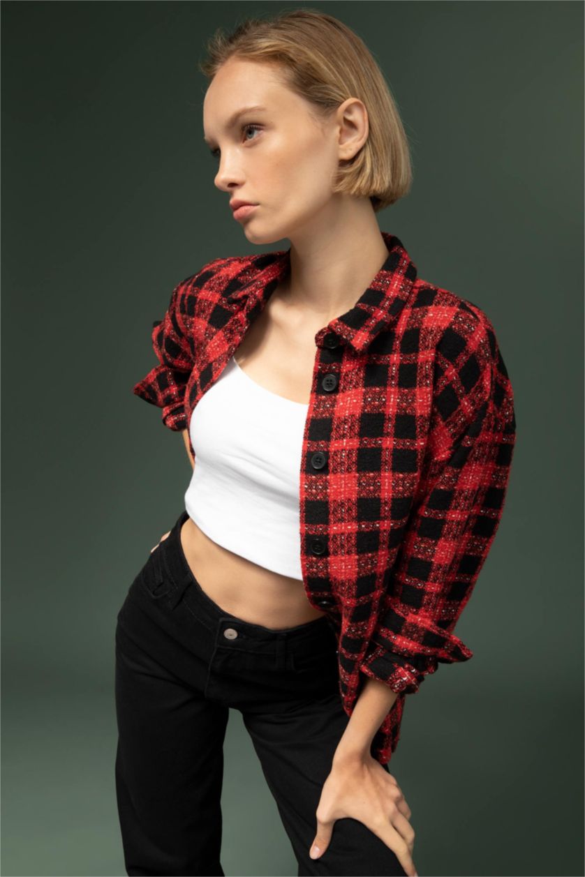 WOMAN Red Oversize Fit Shirt Collar Long Sleeve Shirt