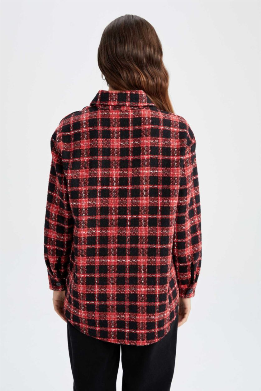 WOMAN Red Oversize Fit Shirt Collar Long Sleeve Shirt