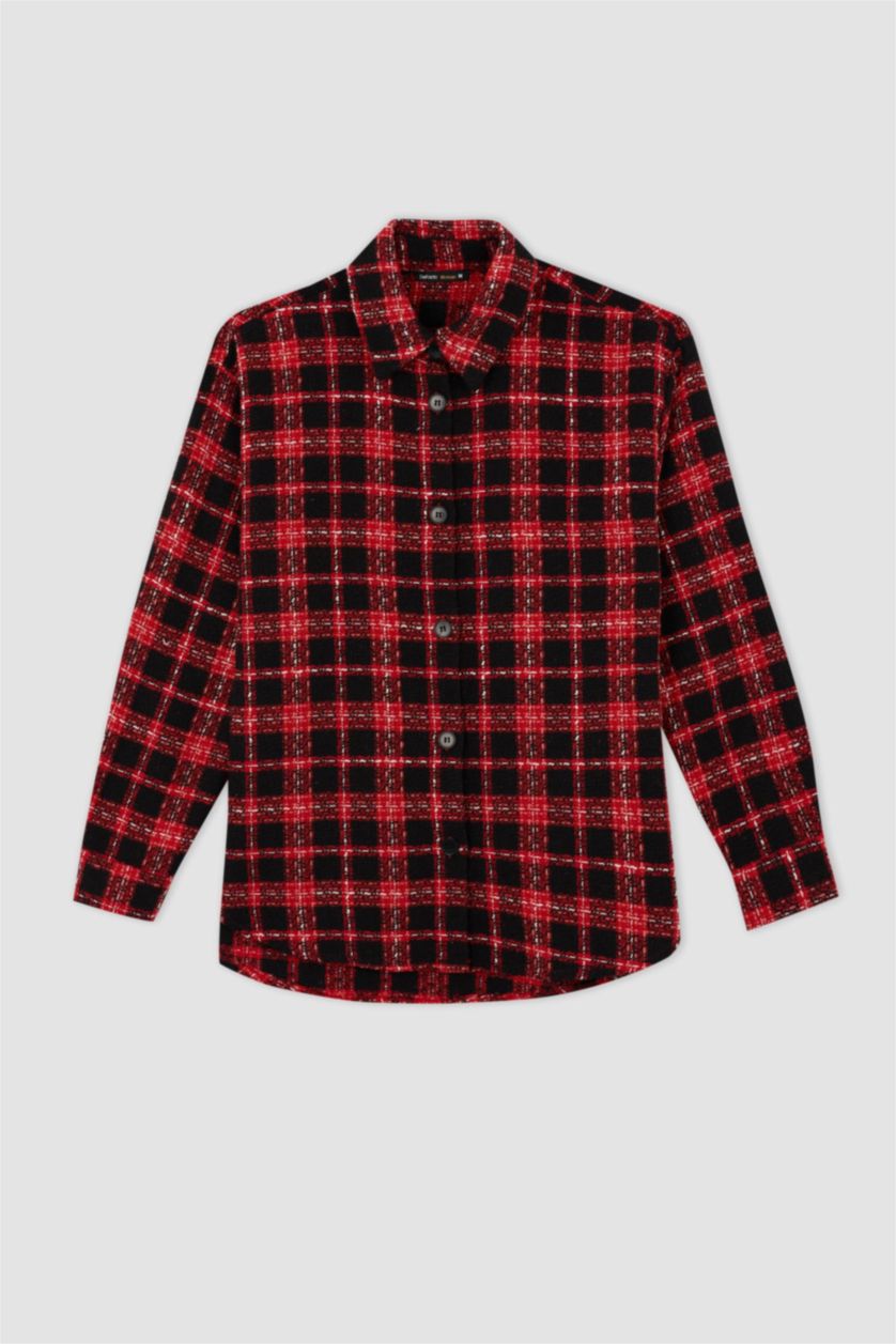 WOMAN Red Oversize Fit Shirt Collar Long Sleeve Shirt