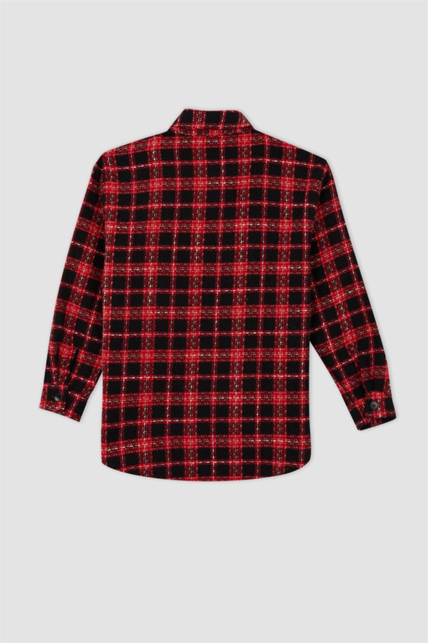 WOMAN Red Oversize Fit Shirt Collar Long Sleeve Shirt