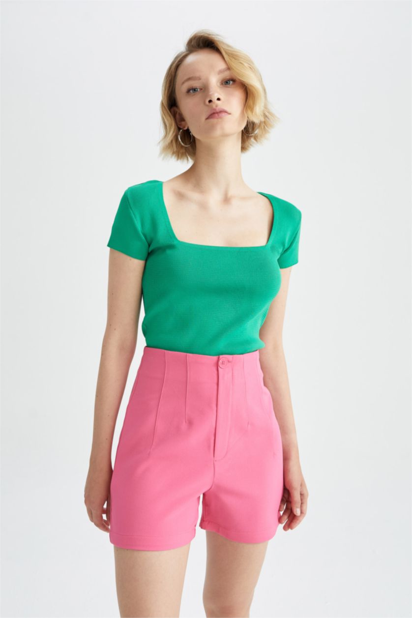 نساء Yeşil بلوز صوف نص ردن بياخة مستديرة