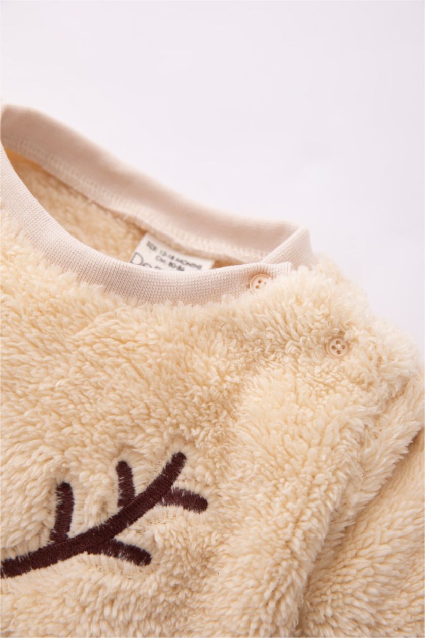 Baby Girl Beige Baby Girl Christmas Themed Plush Pajamas Set