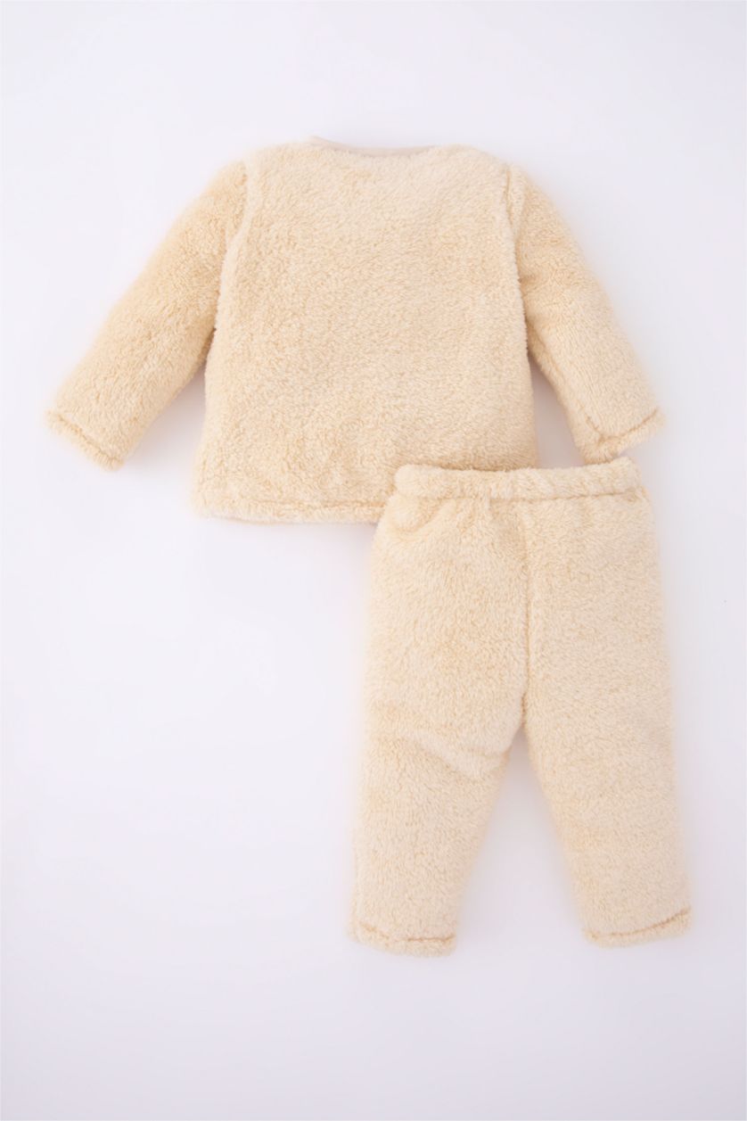 Baby Girl Beige Baby Girl Christmas Themed Plush Pajamas Set