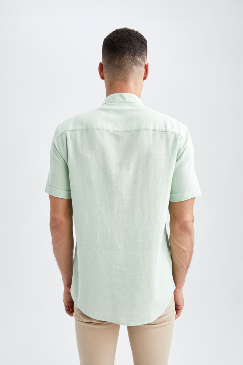 Erkek Mint Regular Fıt Dik Yaka Kısa Kollu Gömlek