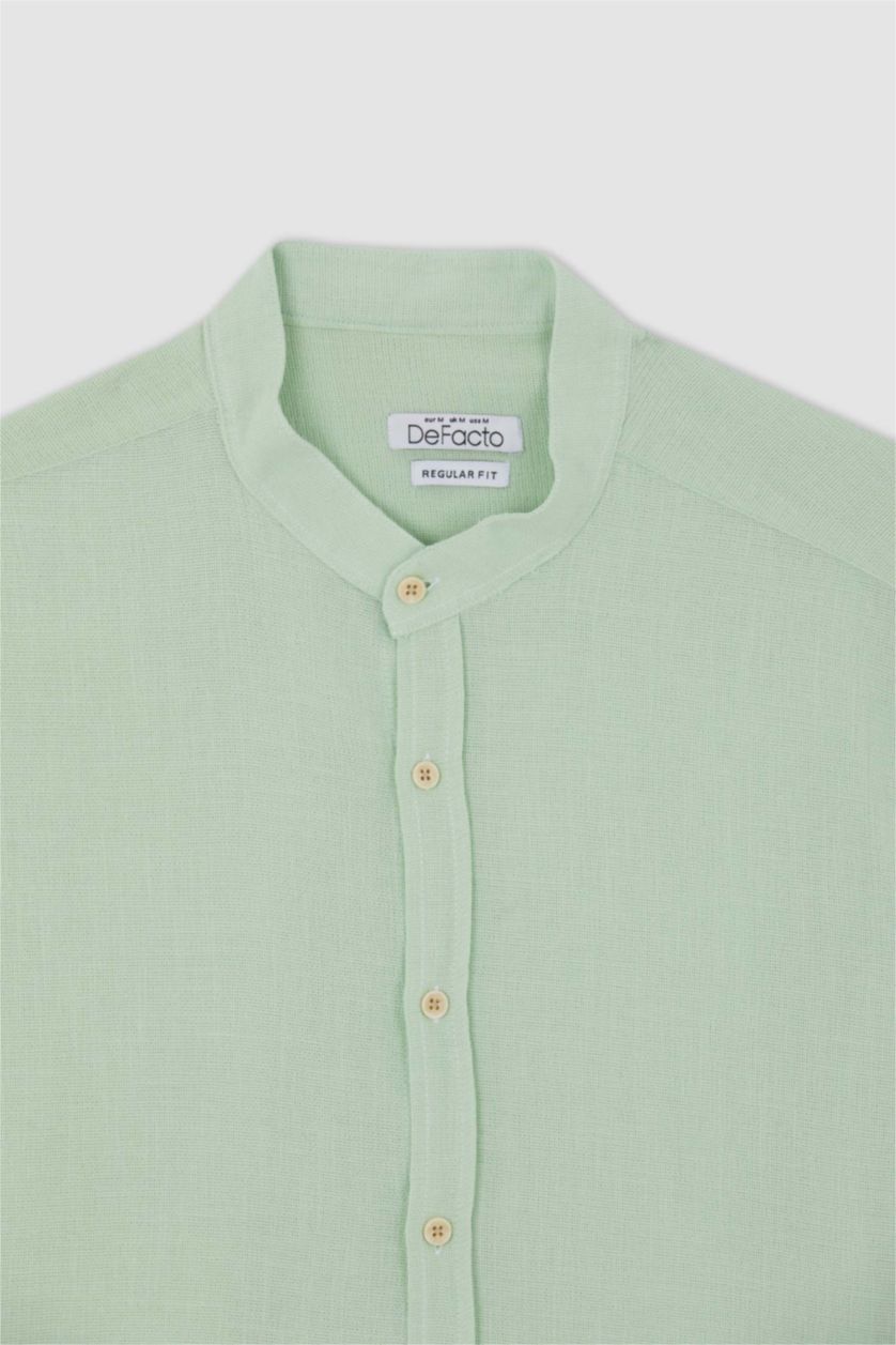 Erkek Mint Regular Fıt Dik Yaka Kısa Kollu Gömlek