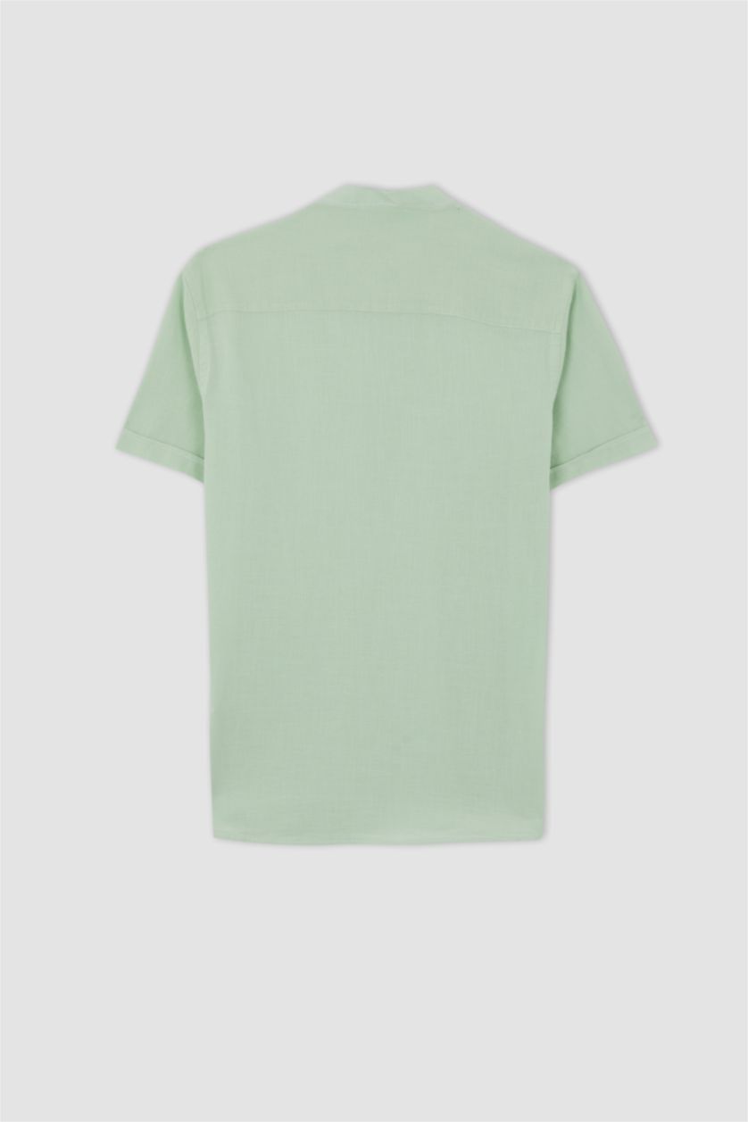 Erkek Mint Regular Fıt Dik Yaka Kısa Kollu Gömlek