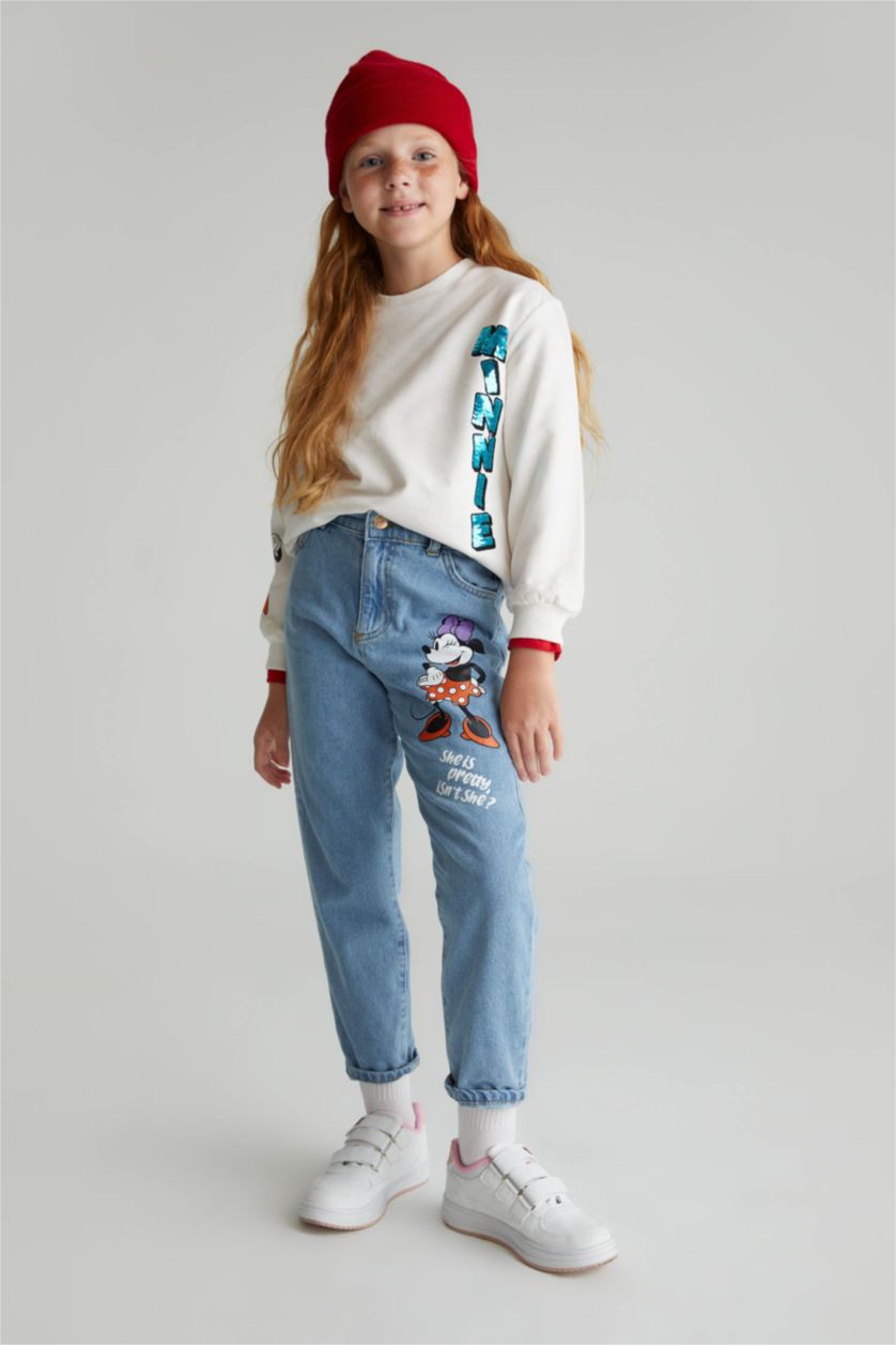 FILLES Écru Sweat- Shirt Tissu Sweat Épais Coupe décontractée Col rond Mickey & Minnie (Standard Characters)