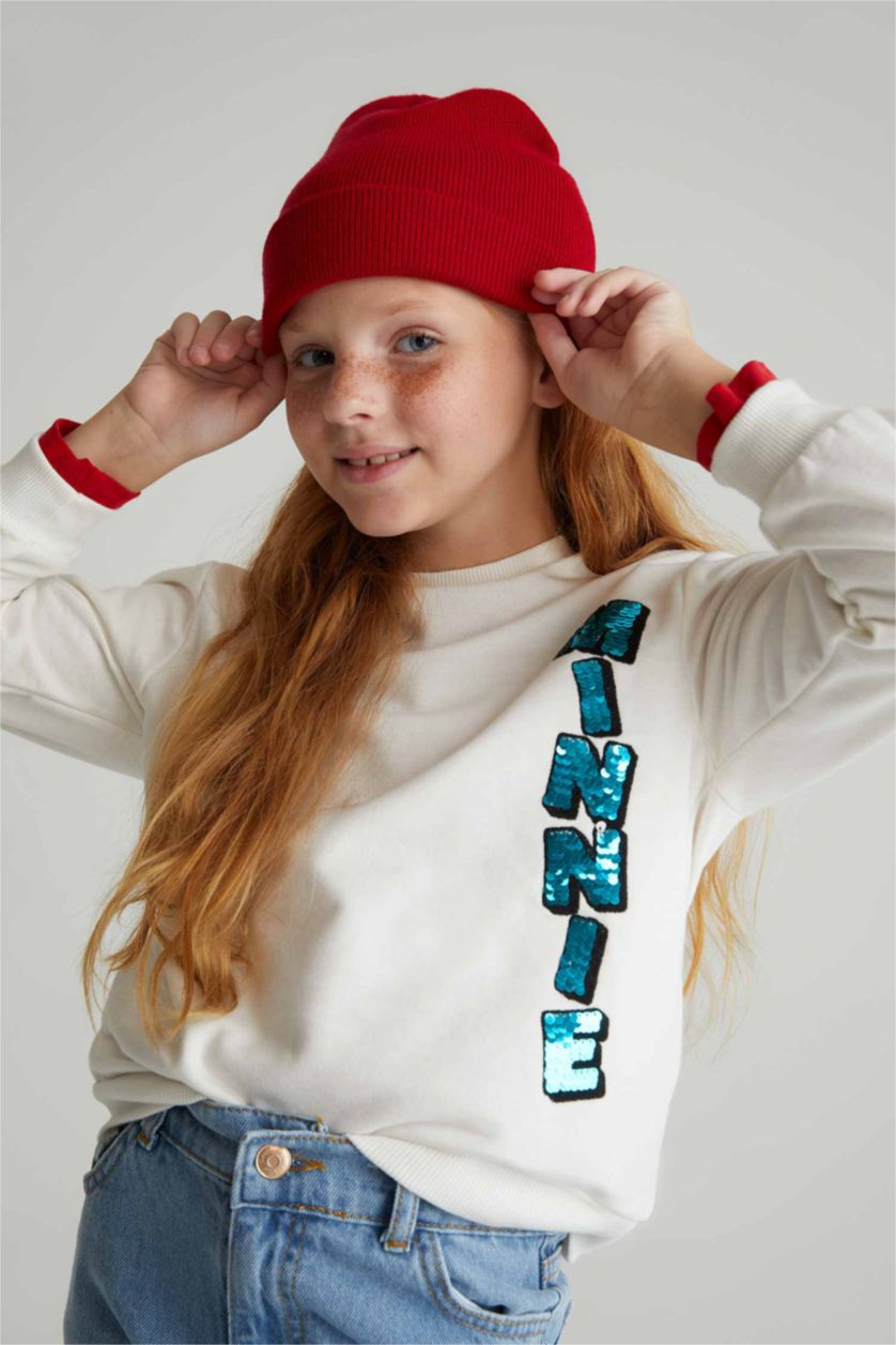 FILLES Écru Sweat- Shirt Tissu Sweat Épais Coupe décontractée Col rond Mickey & Minnie (Standard Characters)