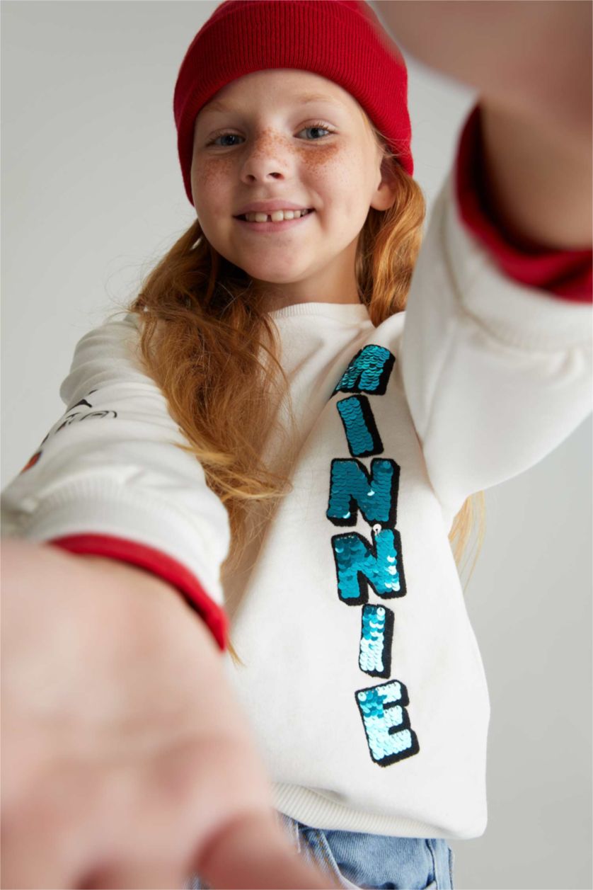 FILLES Écru Sweat- Shirt Tissu Sweat Épais Coupe décontractée Col rond Mickey & Minnie (Standard Characters)