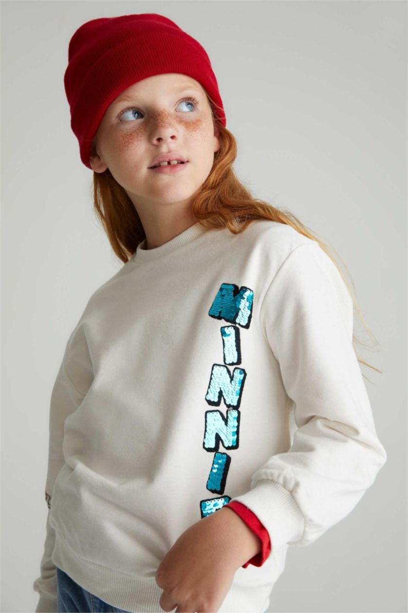 FILLES Écru Sweat- Shirt Tissu Sweat Épais Coupe décontractée Col rond Mickey & Minnie (Standard Characters)