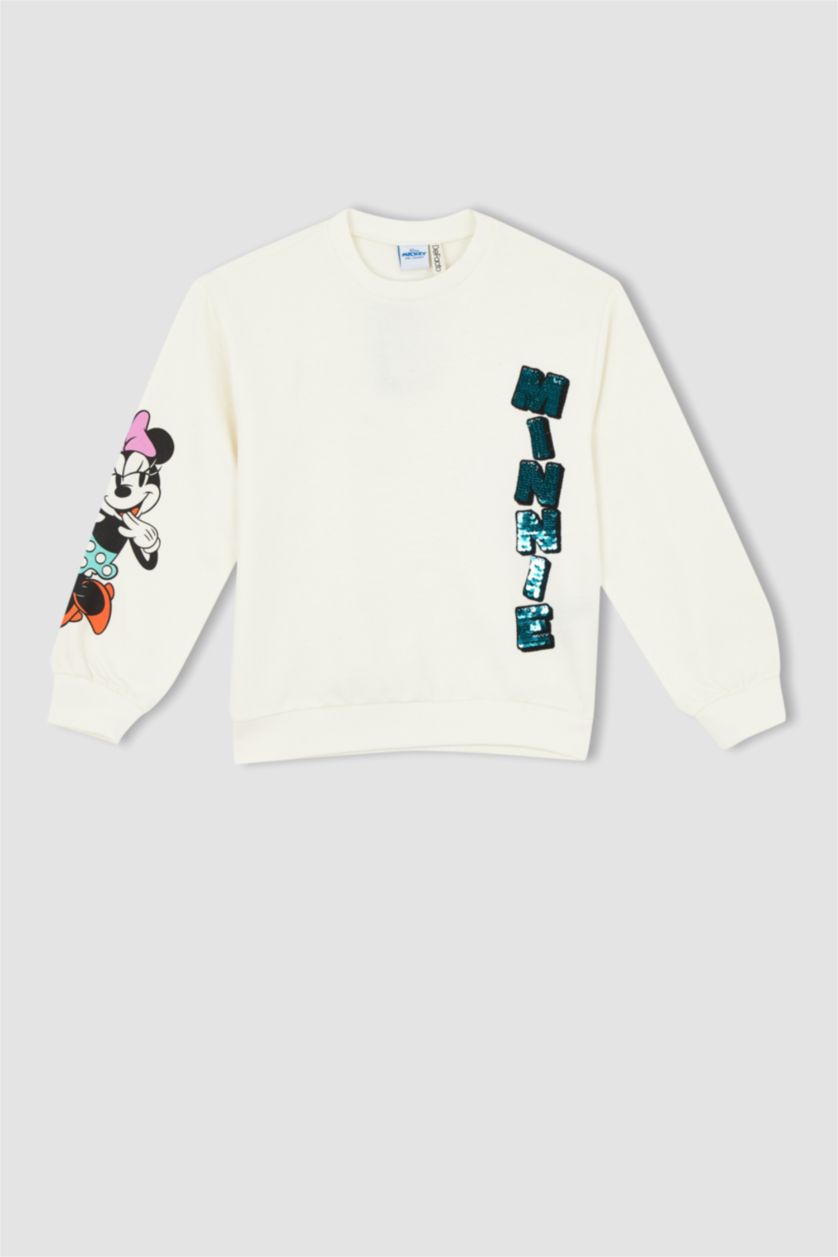 FILLES Écru Sweat- Shirt Tissu Sweat Épais Coupe décontractée Col rond Mickey & Minnie (Standard Characters)