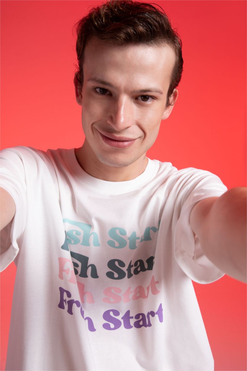 HOMME Écru T-Shirt Ample İmprimé À Col Rond