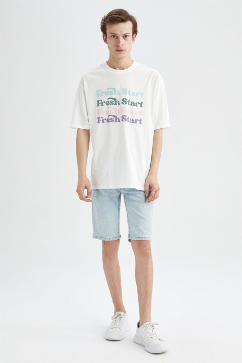 HOMME Écru T-Shirt Ample İmprimé À Col Rond