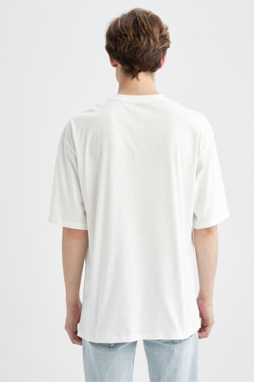 HOMME Écru T-Shirt Ample İmprimé À Col Rond