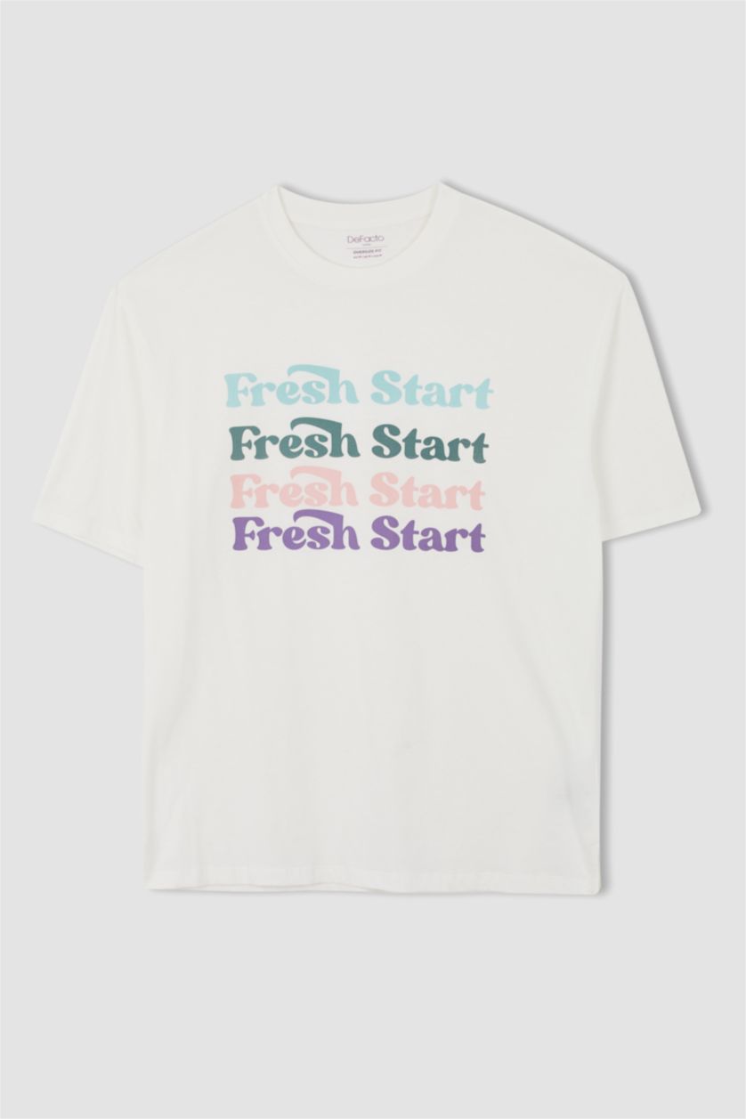 HOMME Écru T-Shirt Ample İmprimé À Col Rond