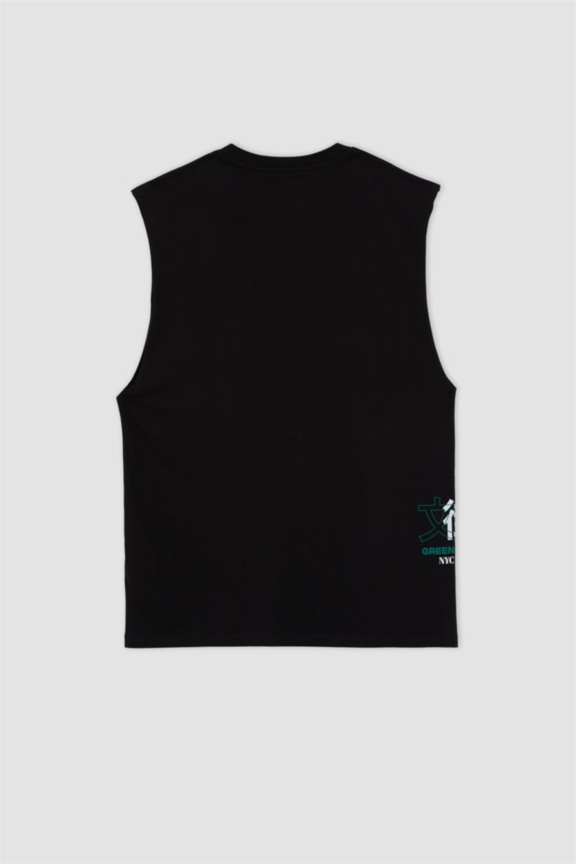 MAN Black Boxy Fit Printed Crew Neck Sleeveless Tank Top