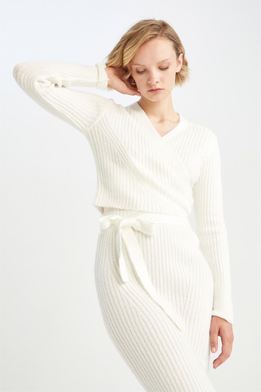 WOMAN Ecru Slim Fit Ribana Cardigan