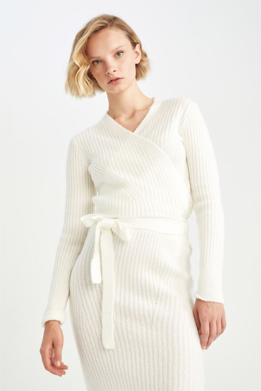 WOMAN Ecru Slim Fit Ribana Cardigan