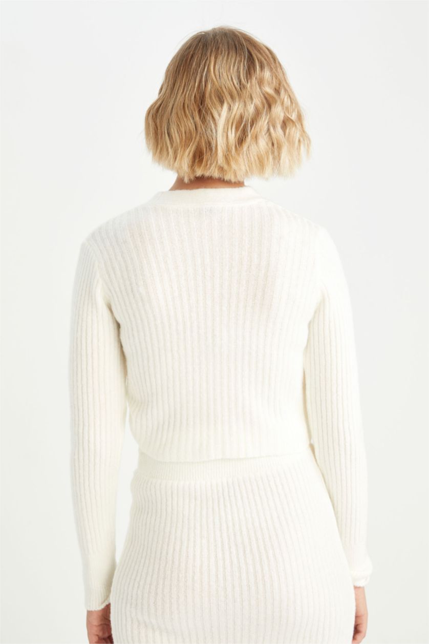 WOMAN Ecru Slim Fit Ribana Cardigan