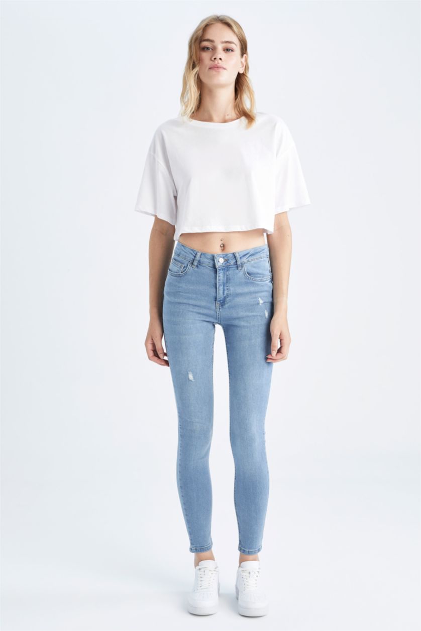 حريمي أزرق فاتح بنطلون جينز سوبر سكيني