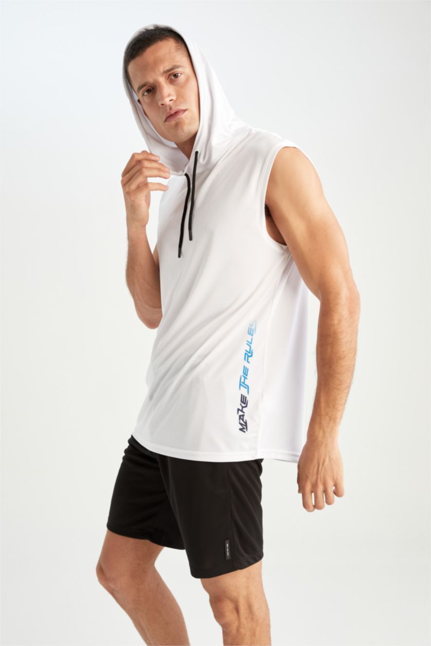 Man White Defacto Fit Comfort Fit Hooded Sports Athlete