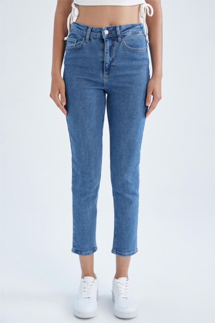 FEMME BLEU Clair Taille haute Coupe Slim vintage