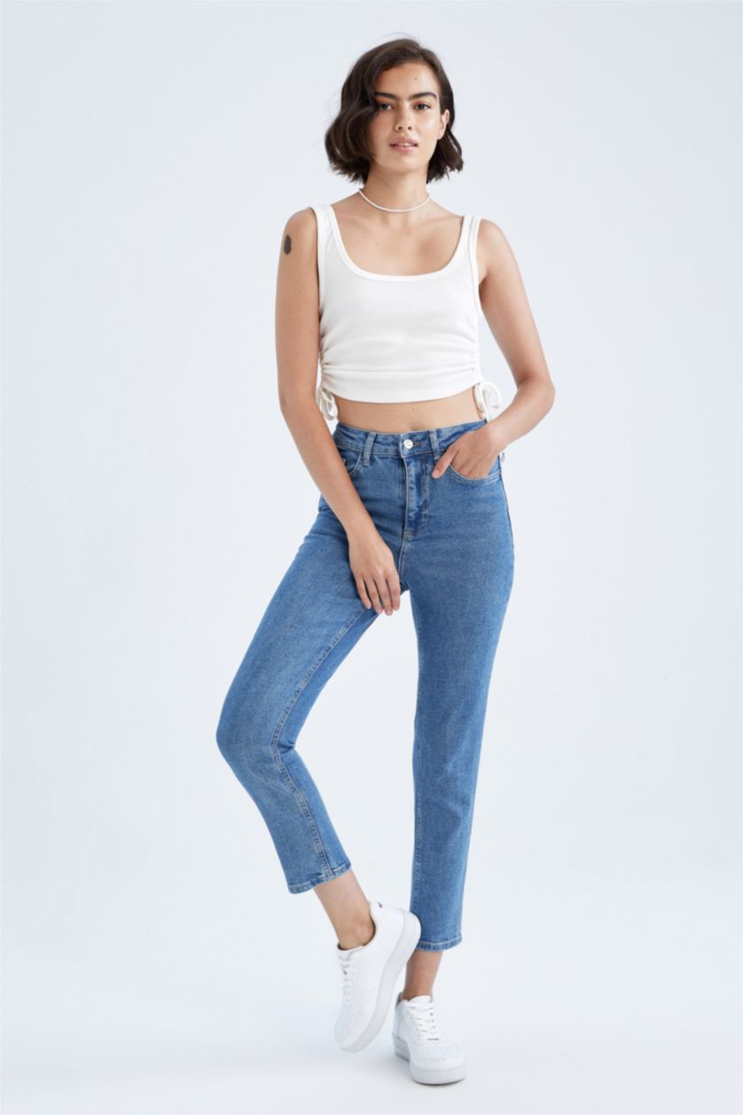 FEMME BLEU Clair Taille haute Coupe Slim vintage