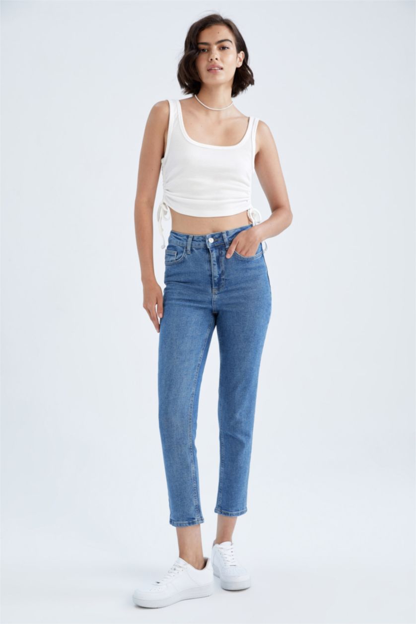 FEMME BLEU Clair Taille haute Coupe Slim vintage