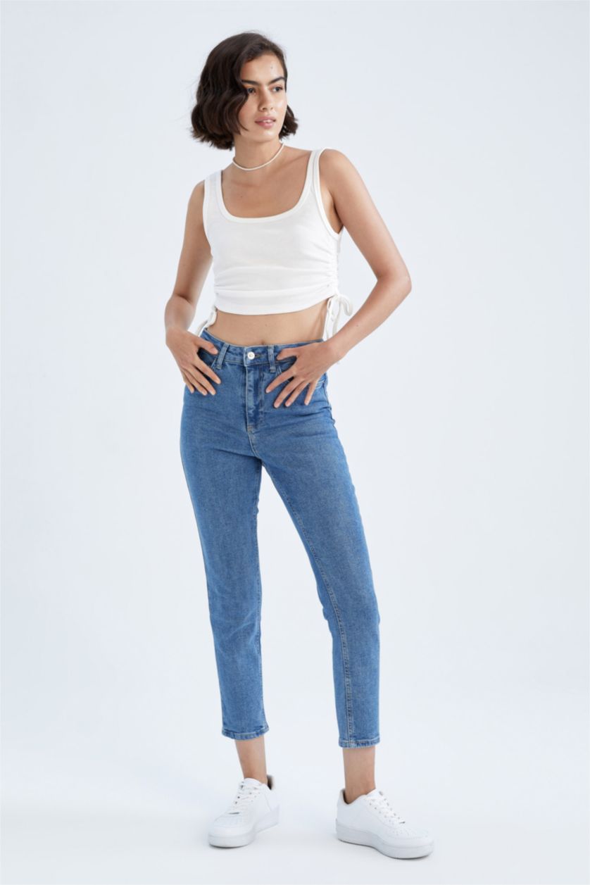 FEMME BLEU Clair Taille haute Coupe Slim vintage