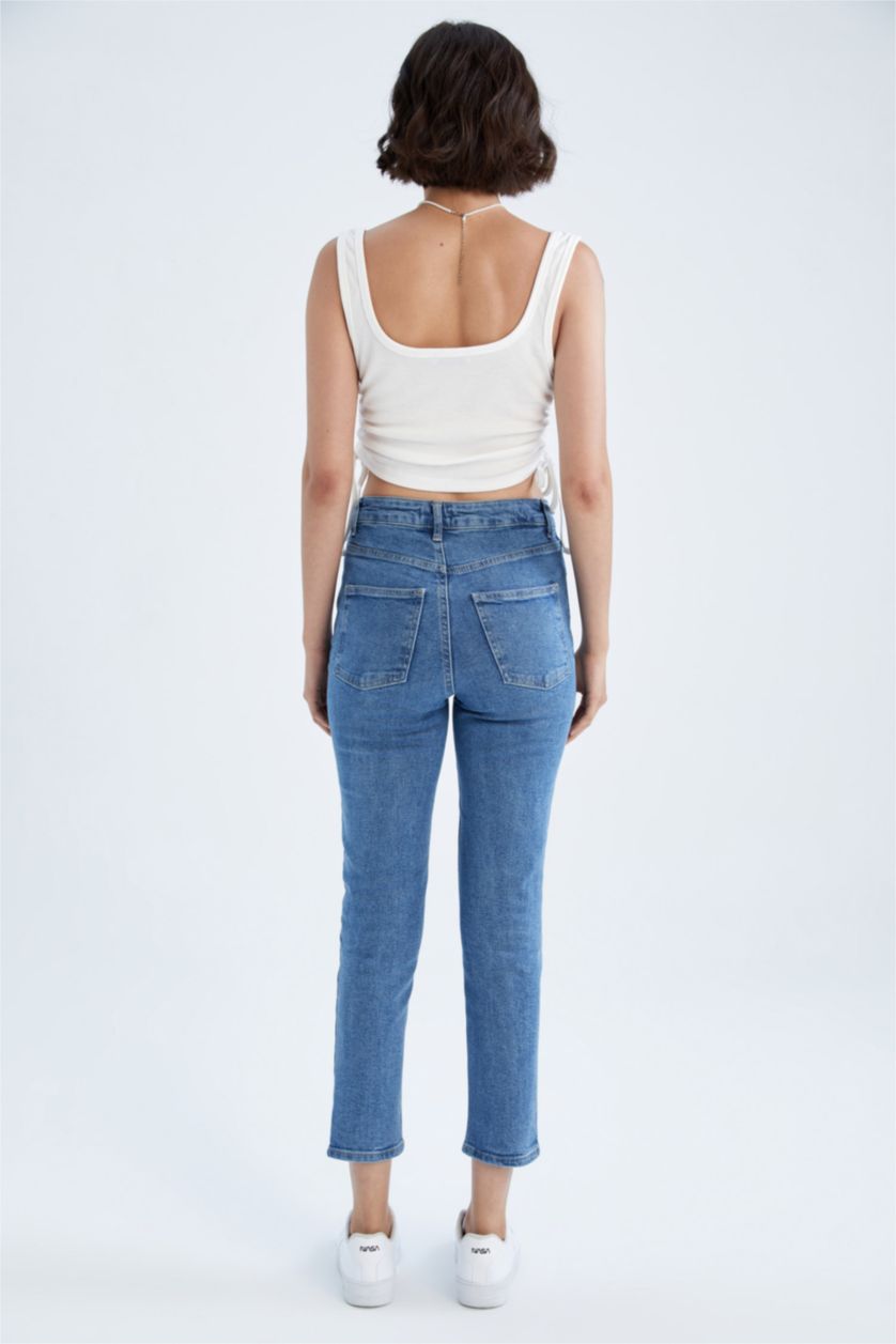 FEMME BLEU Clair Taille haute Coupe Slim vintage