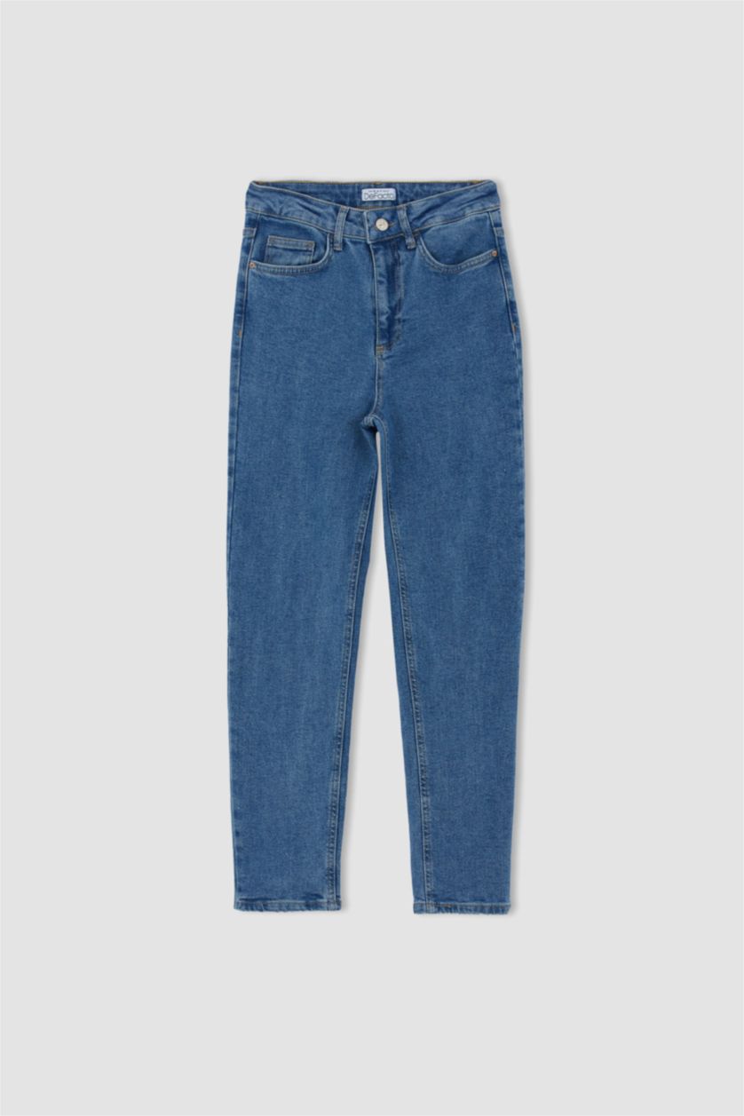 FEMME BLEU Clair Taille haute Coupe Slim vintage