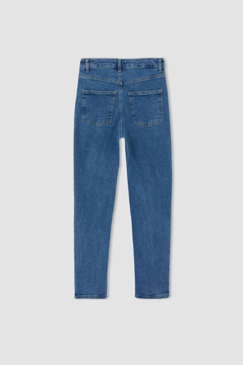FEMME BLEU Clair Taille haute Coupe Slim vintage