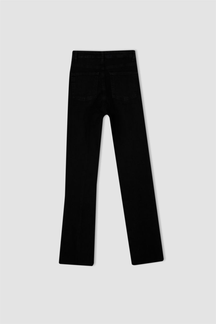 نساء أسود سروال جينز برجل واسع بساق ممزق