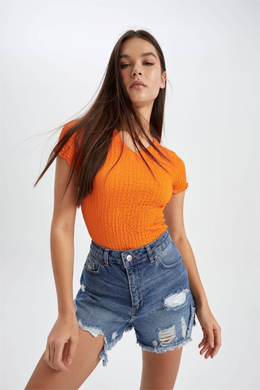 FEMME Orange T-shirt à manches courtes Coupe Slim
