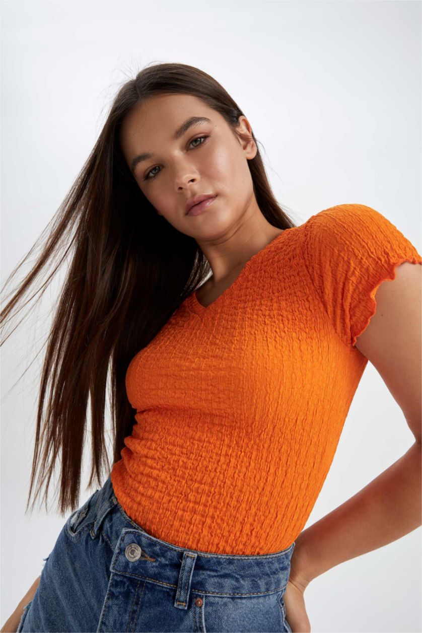FEMME Orange T-shirt à manches courtes Coupe Slim