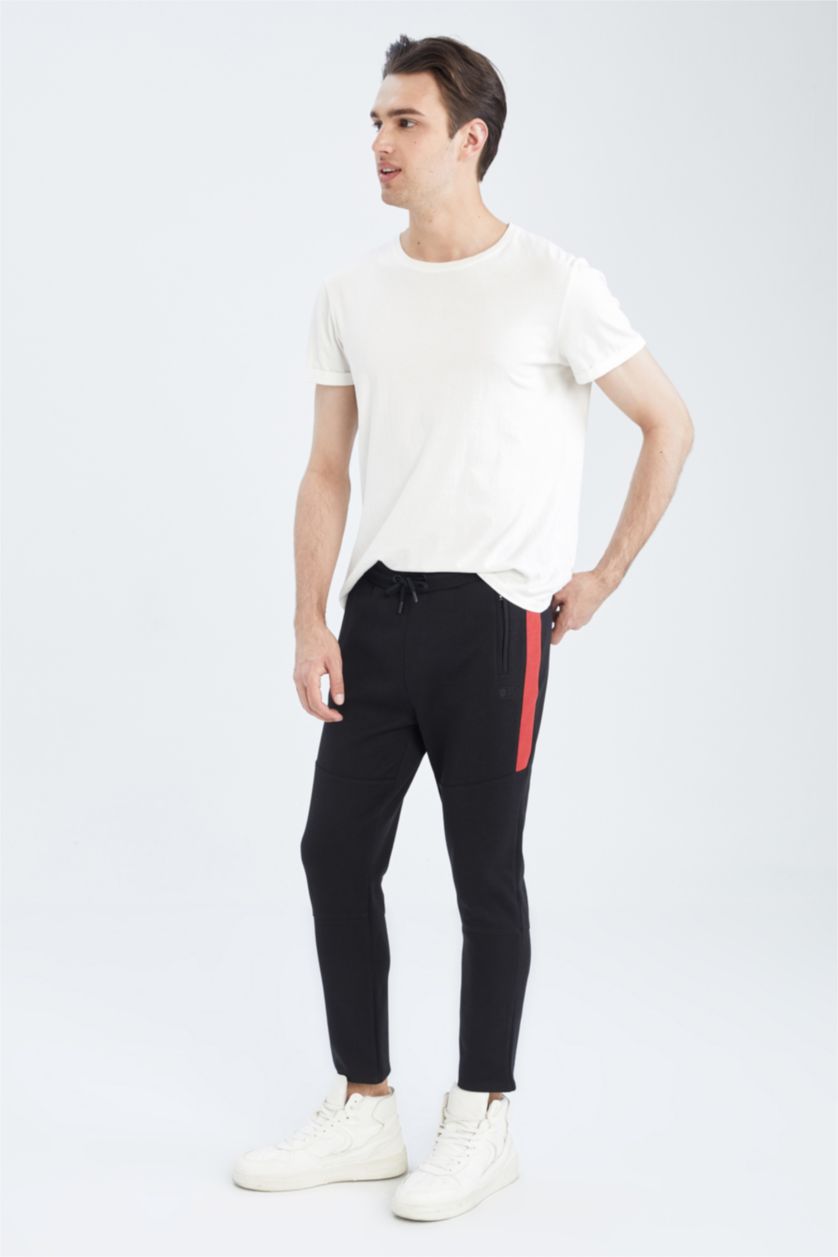 HOMME Noir Pantalon De Survêtement Coupe Slim Avec Poche Zippée