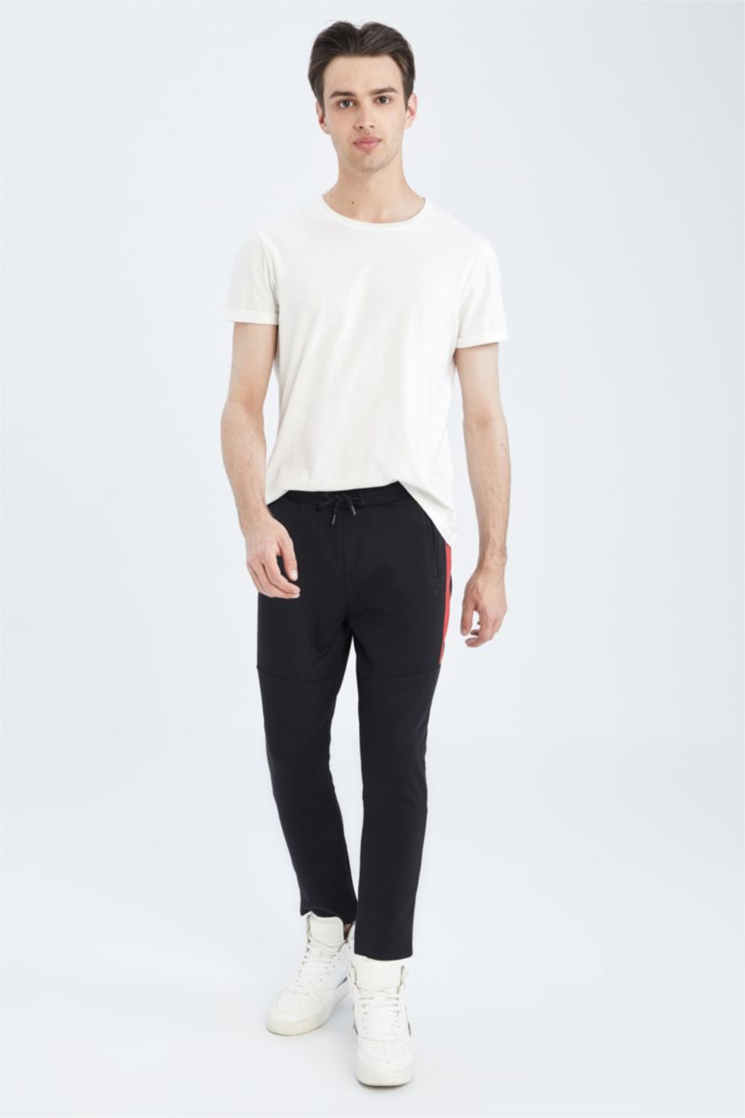 HOMME Noir Pantalon De Survêtement Coupe Slim Avec Poche Zippée