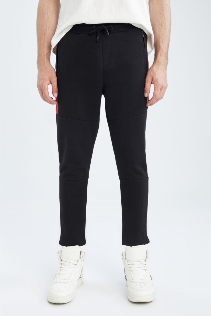 HOMME Noir Pantalon De Survêtement Coupe Slim Avec Poche Zippée
