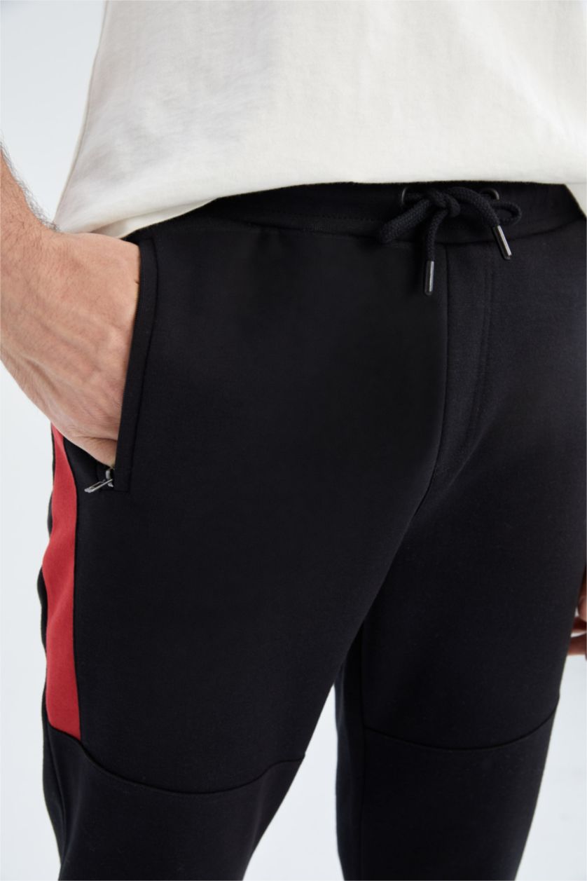 HOMME Noir Pantalon De Survêtement Coupe Slim Avec Poche Zippée